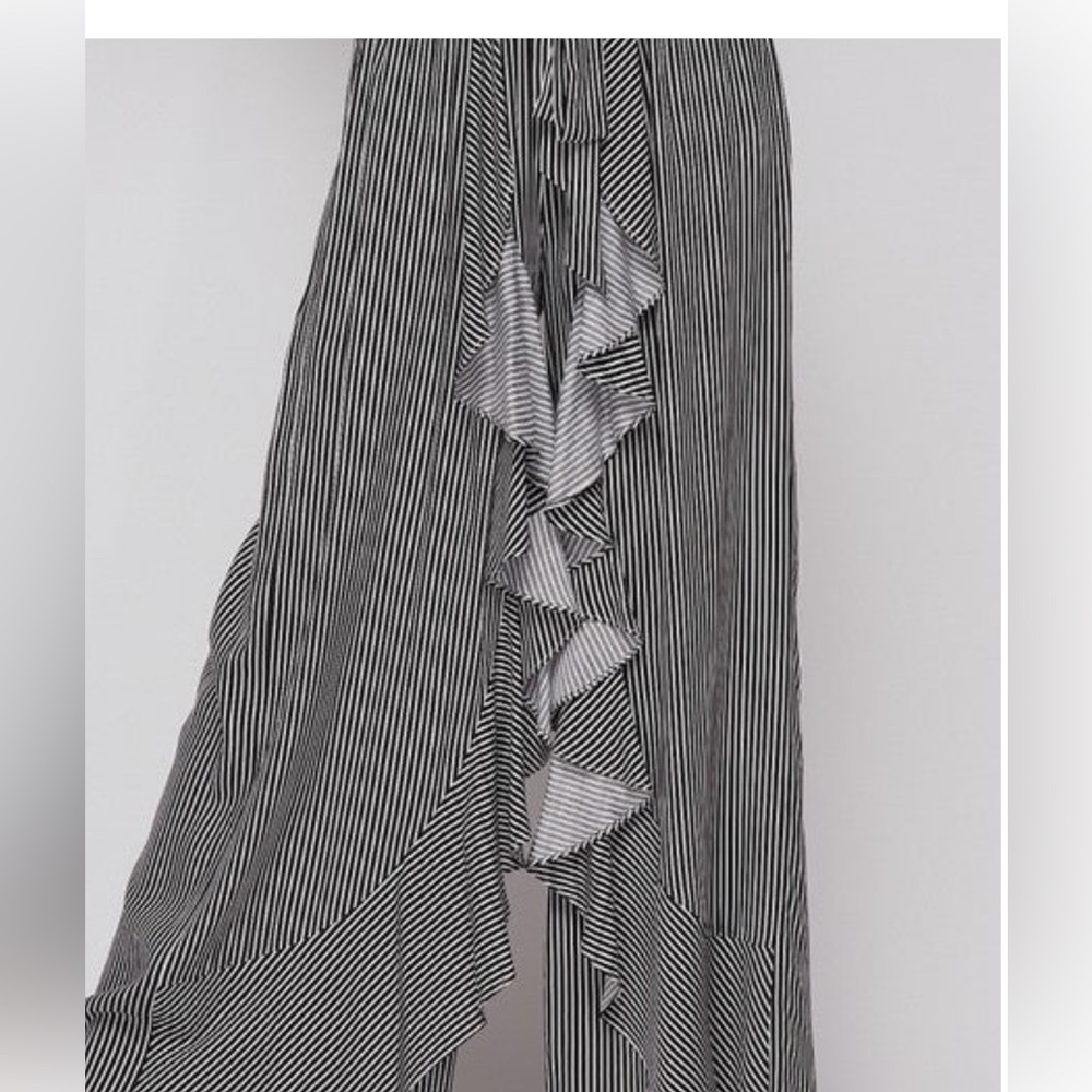Black and White Striped Pants with Ruffle Detail